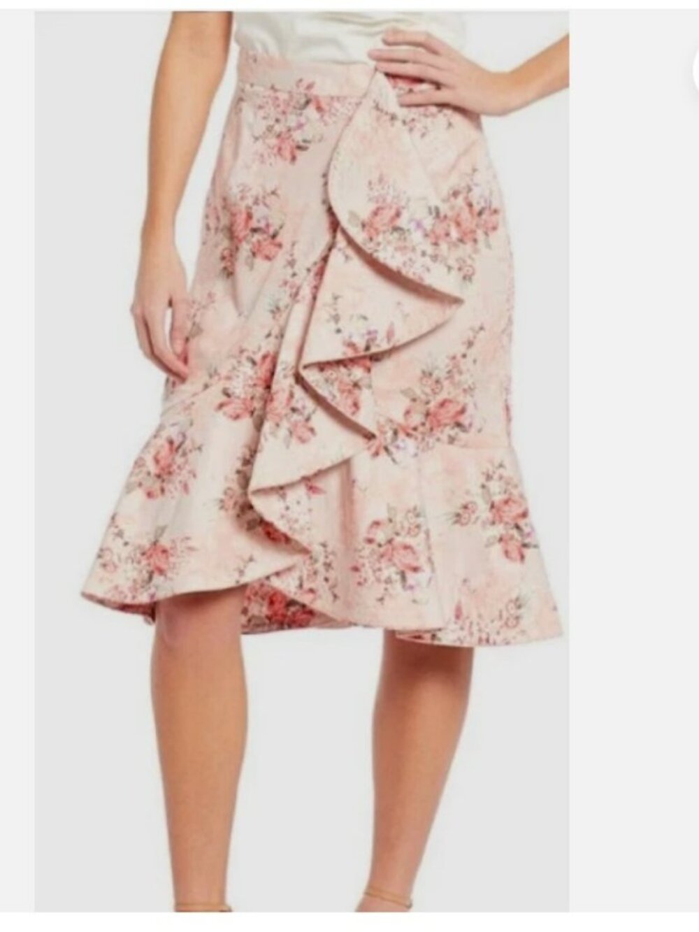ANTONIO MELANI Toby Ruffle Faux Wrap Skirt Pink Blissful Blossoms Size 0 - 2 NWT